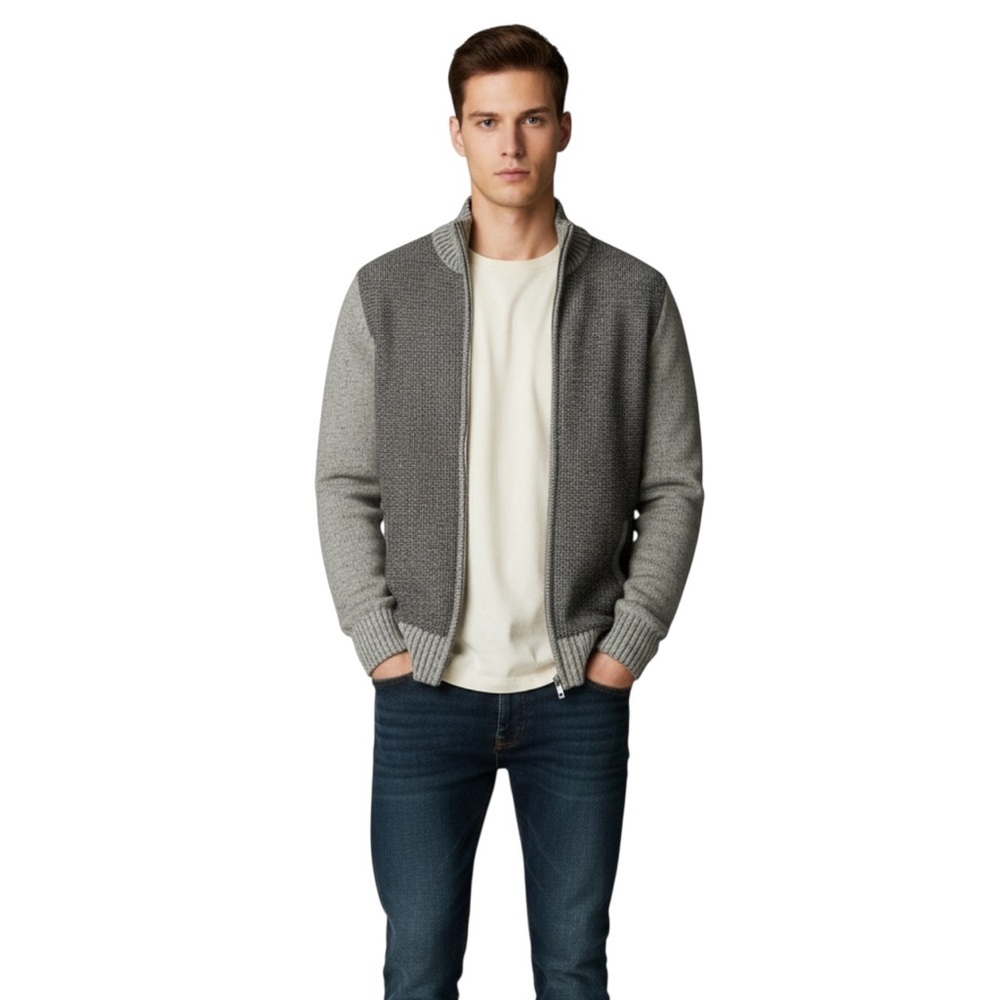 Guessโ Men's Two-Tone Gray Zip-Up Sweater